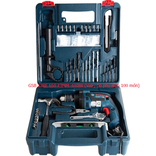 Máy khoan động lực GSB 13RE  13MM - 650W (Vali, bộ phụ kiện 100 món)