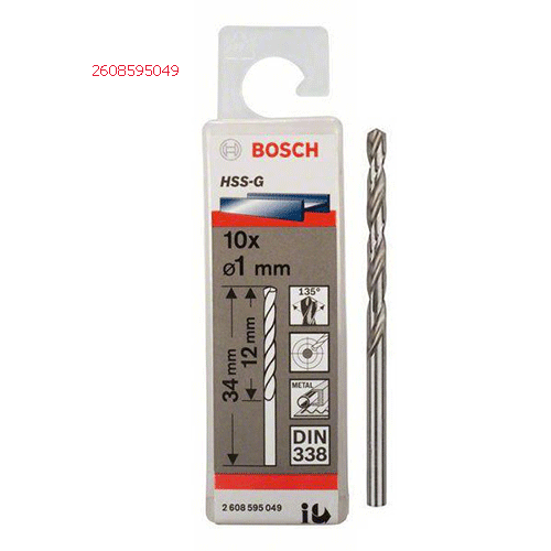 Mũi khoan sắt HSS-G 1mm (hộp 10 mũi) 2608595049