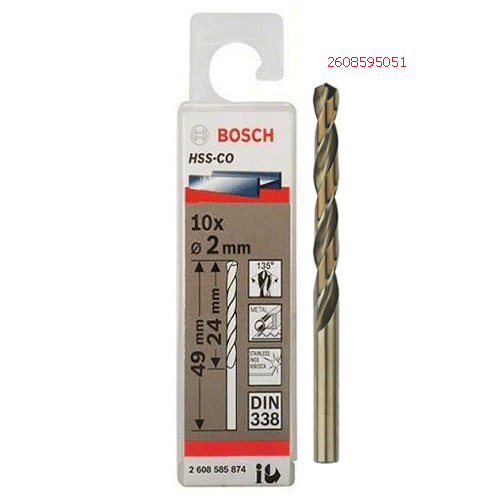 Mũi khoan sắt HSS-G 2mm (hộp 10 mũi) 2608595051